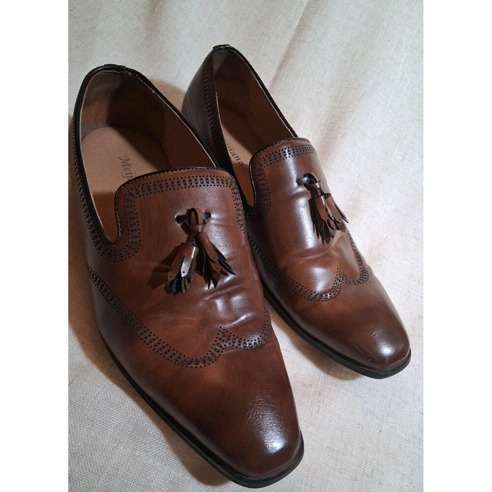 MEIJIANA Mens Oxford Loafers Tassels Brown Leather SIZE 10